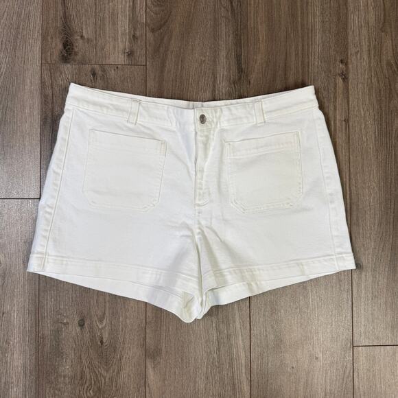 J.Crew Patch Pocket Denim Short Womens 14 White High Rise Stretch Zip Fly Button - Picture 4 of 8